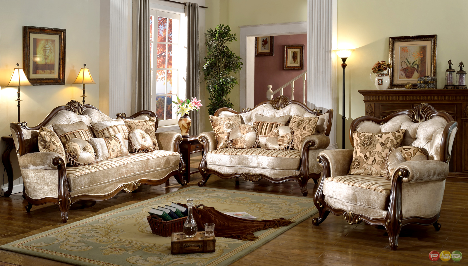 french provincial formal antique style living room furniture set beige  chenille OPPCRWE