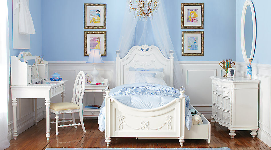 girls bedroom sets disney princess white 5 pc full poster bedroom VQZLPMS