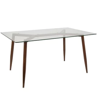 glass dining table lumisource clara glass and walnut 59-inch mid-century modern dining table YUFQGPN