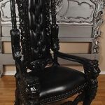gothic furniture carved mahogany king lion gothic throne chair black paint with black leather CFAQAHL