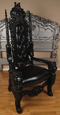gothic furniture carved mahogany king lion gothic throne chair black paint with black leather CFAQAHL