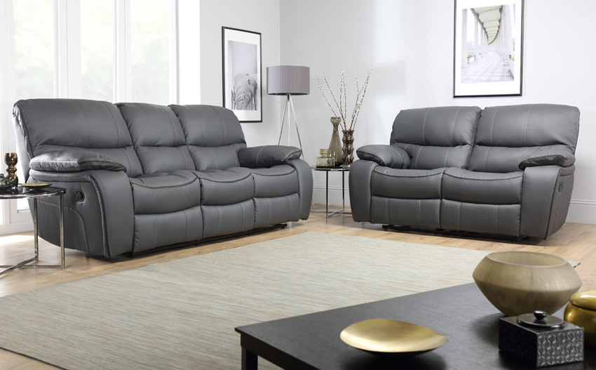 grey leather sofas beaumont grey leather recliner sofa 3+2 seater RUHLMTK