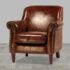 hand finished vintage leather club chair with antique brass nailheads KBAUDMG