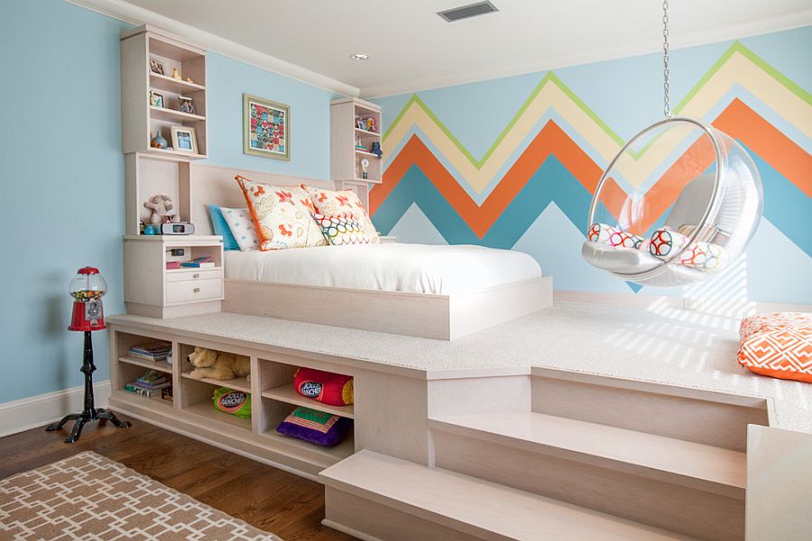 kids bedroom ... large chevron patterned wall offers both color and contrast [design:  weaver AYRKIOP