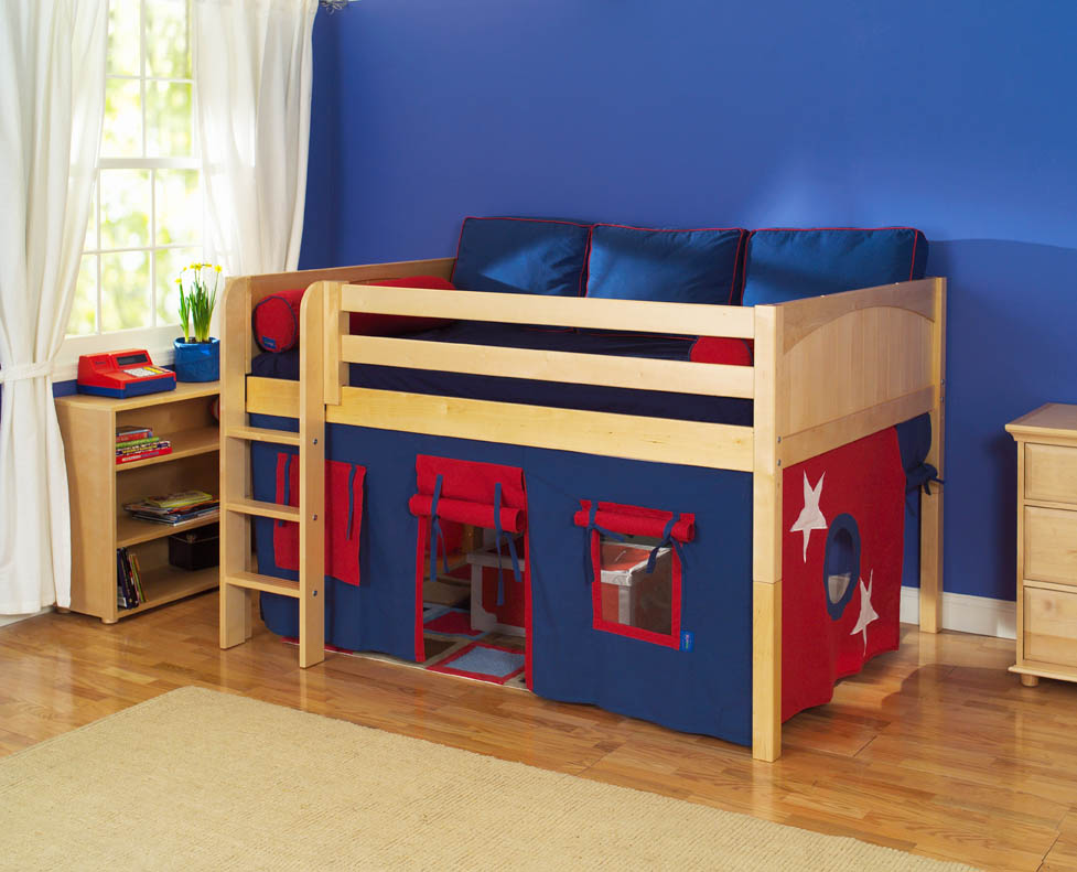 kids loft beds play fort low loft bed by maxtrix kids (blue/red on natural) (300.1) EJYJWRH