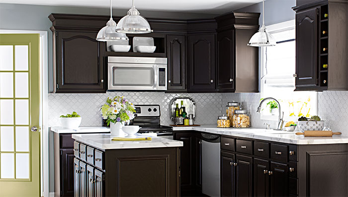 kitchen color ideas kitchen color scheme with dark cabinets, white tile and apple green door. CPNKPMH