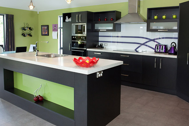 kitchen colour completed kitchen with dark cabinetry and coloured accents | the kitchen  design FTSDIIN