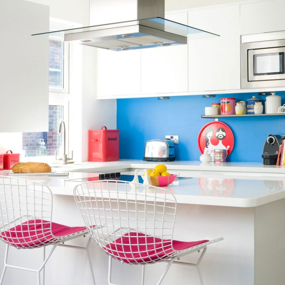 kitchen colour white kitchen with blue splashback KCBJIIM