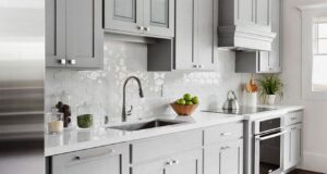 kitchen cupboards shaker style kitchen cabinet painted in benjamin moore 1475 graystone. the  walls YBRBZHQ