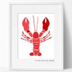 kitchen wall art lobster print in red, printable wall art for beach, kitchen, restaurant  decor GSIDOCP