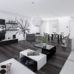 large open spaces black and white living room design beside the dining room MJRPNYL