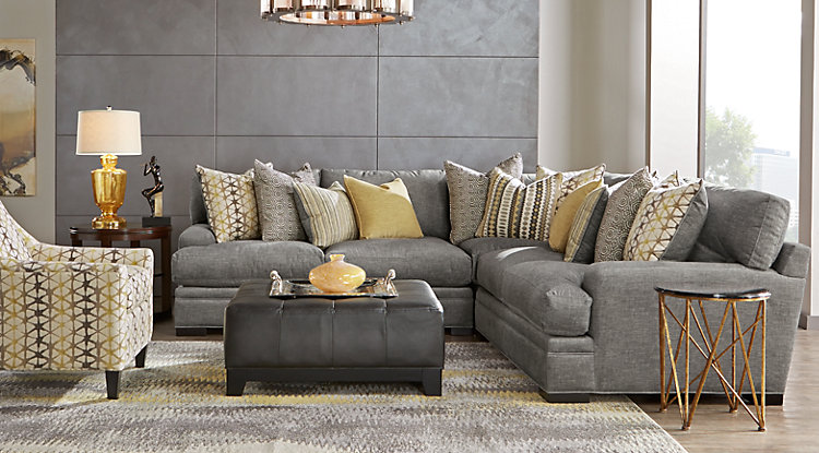 living room furniture cindy crawford home palm springs gray 3 pc sectional DZTHZMQ