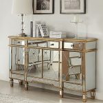 mirrored furniture image of powell gold and mirrored 3-drawer/4-door console DOLERII
