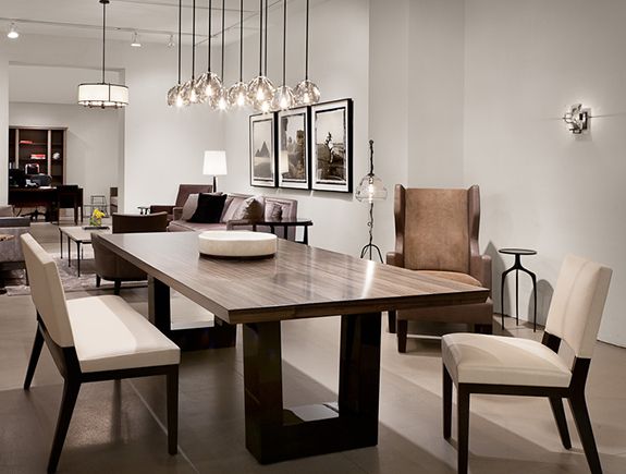 modern dining room contemporary dining room. love the modern wood dining table, the chandelier  lighting YZYIIQF