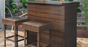 Outdoor bar set 3pc wicker bar set patio outdoor backyard table u0026 2 stools rattan garden RYWSLRE
