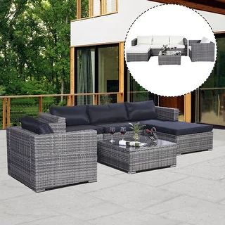 outdoor patio furniture sets costway 6pc furniture set aluminum patio sofa pe gray rattan couch 2 set KERHETV