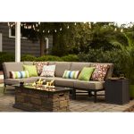 outdoor patio furniture sets garden treasures palm city 5-piece black steel patio conversation set with  tan MEEVORH