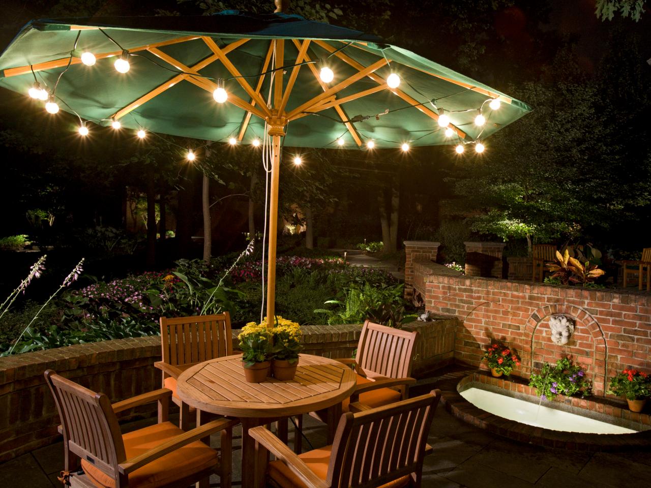 outdoor patio lights under an umbrella. inexpensive party lights give patio ... IPOXLAZ