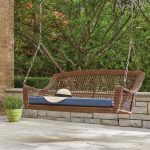 outdoor swings spring haven brown 2-person wicker outdoor swing with blue cushion MRZLXGU