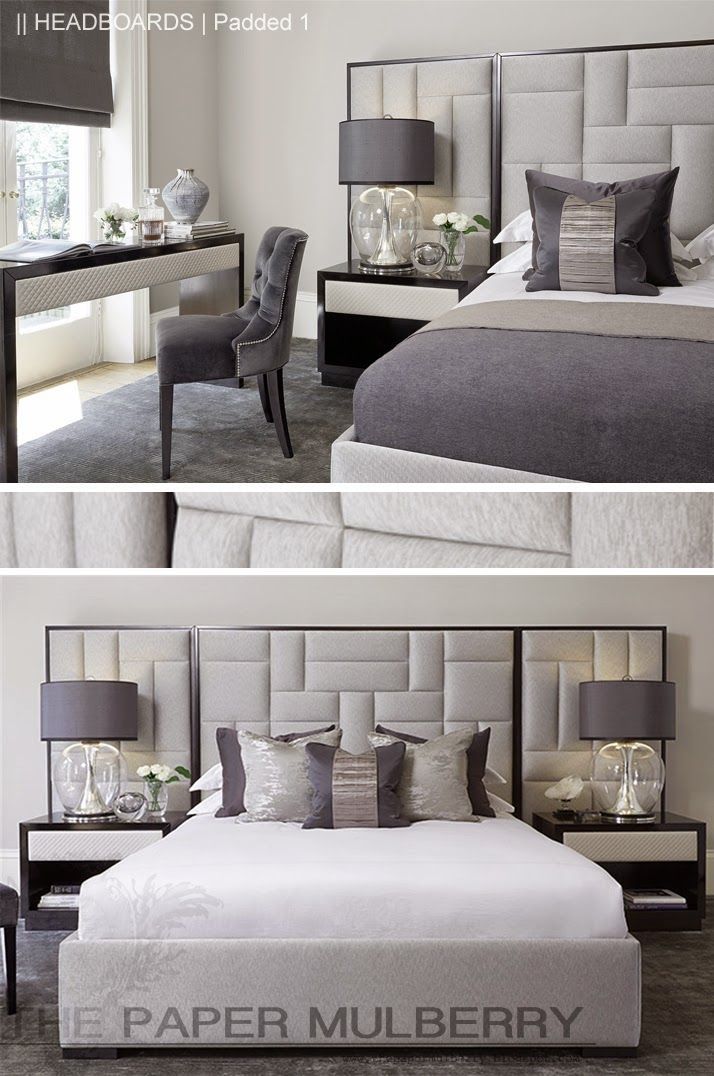 padded upholstered headboard in shades of grey || the paper mulberry: || BVLEYXI