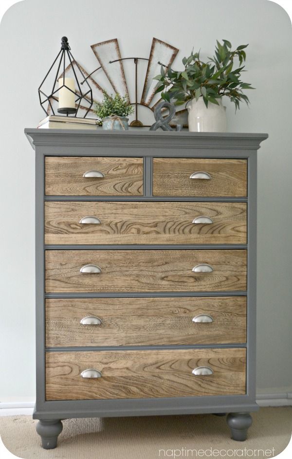painted furniture ideas dresser makeover - natural wooden drawers with upcycled grey painted outer  frame- YZTHEDG