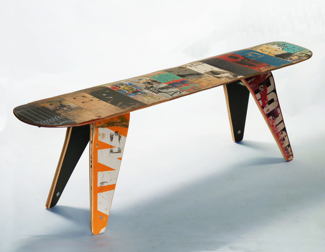 recycled furniture recycled skateboard bench recycled skateboard seat with engineering wooden  leg furniture from SHUGSIP