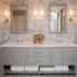 refined llc: exquisite bathroom with freestanding gray double sink vanity  topped with KKFXEQM