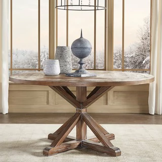round dining room tables benchwright rustic x-base round pine wood dining table by inspire q artisan RGVMQRS