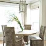 round salvaged wood dining table with wicker dining chairs, transitional,  dining room TSKTAFH