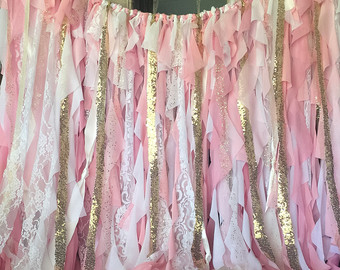 shabby chic curtains pink and gold birthday, pink and gold birthday banner, pink and gold BJOCQHS