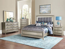 silver bedroom furniture gordon - 5pcs modern bedroom set furniture w/ silver vinyl queen panel bed ITXKSWN
