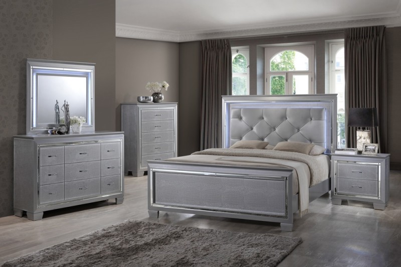 silver bedroom furniture martina queen/king bedroom set - ma7000 - myco - silver - led lights GCVITZG