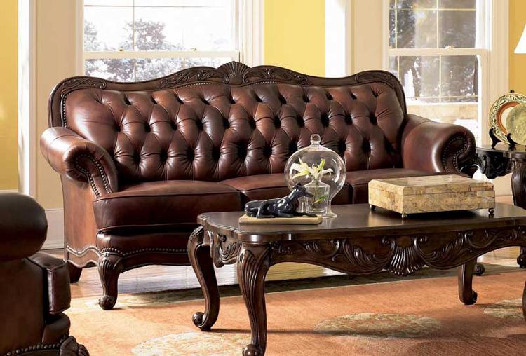 tufted leather sofa elizabeth traditional leather sofa with wood trim NJFZWIA