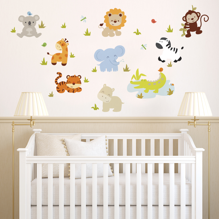 wall decals for nursery baby zoo animals - printed wall decals MQXQSWI