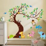 wall stickers for kids curved tree with forest friends and monkeys wall decal AWFDCUV