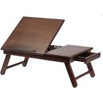 winsome flip top lap desk with drawer and foldable legs, antique walnut CMYAHQR