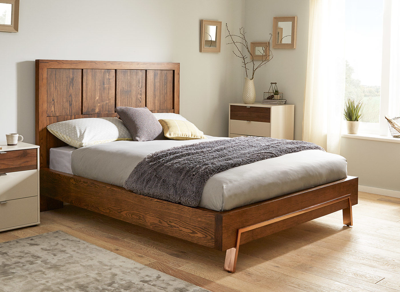 wooden beds grant dark wood and copper bed frame IEALFFO