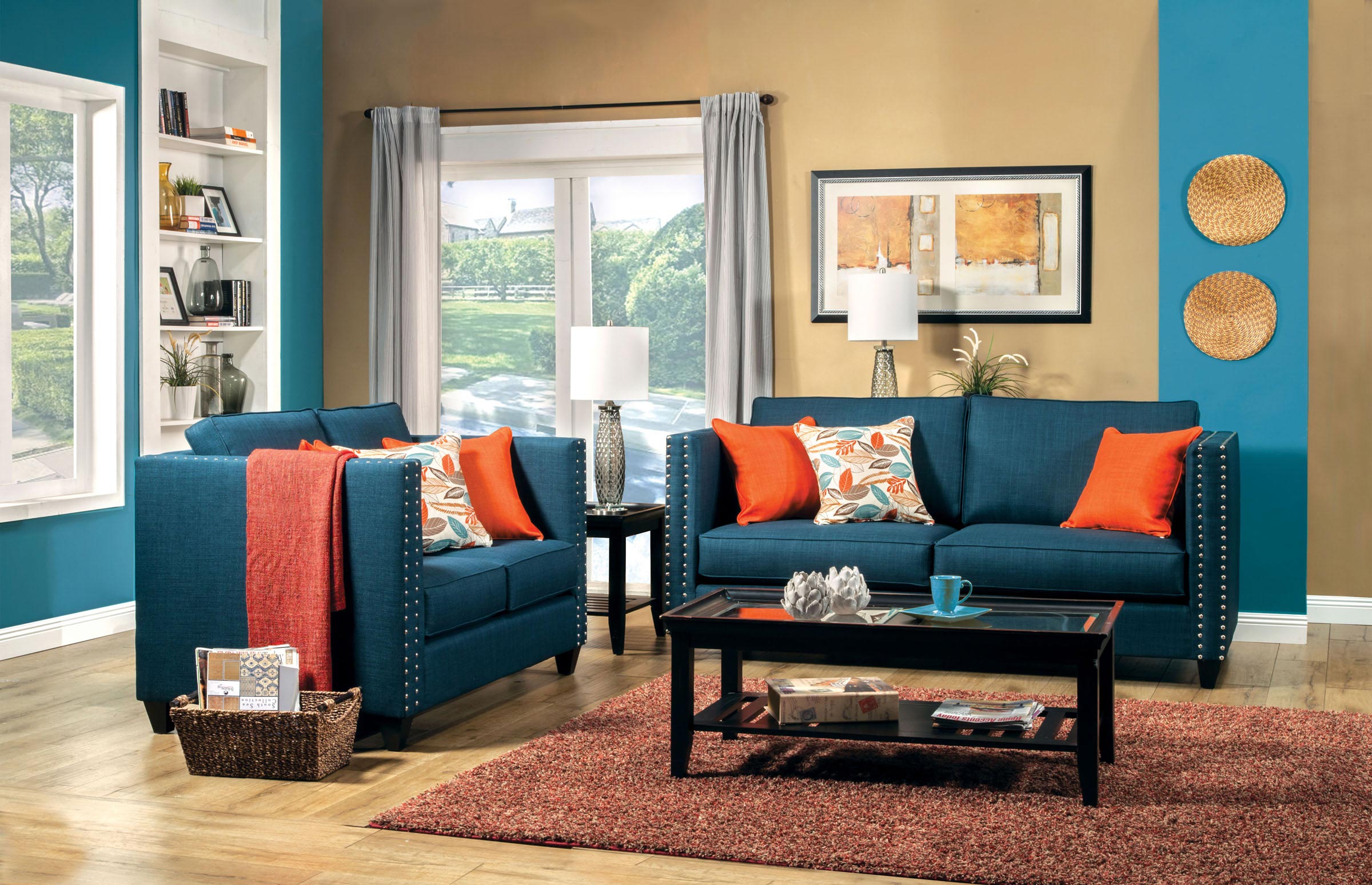2 pcs turquoise blue sofa set JCAUOYB