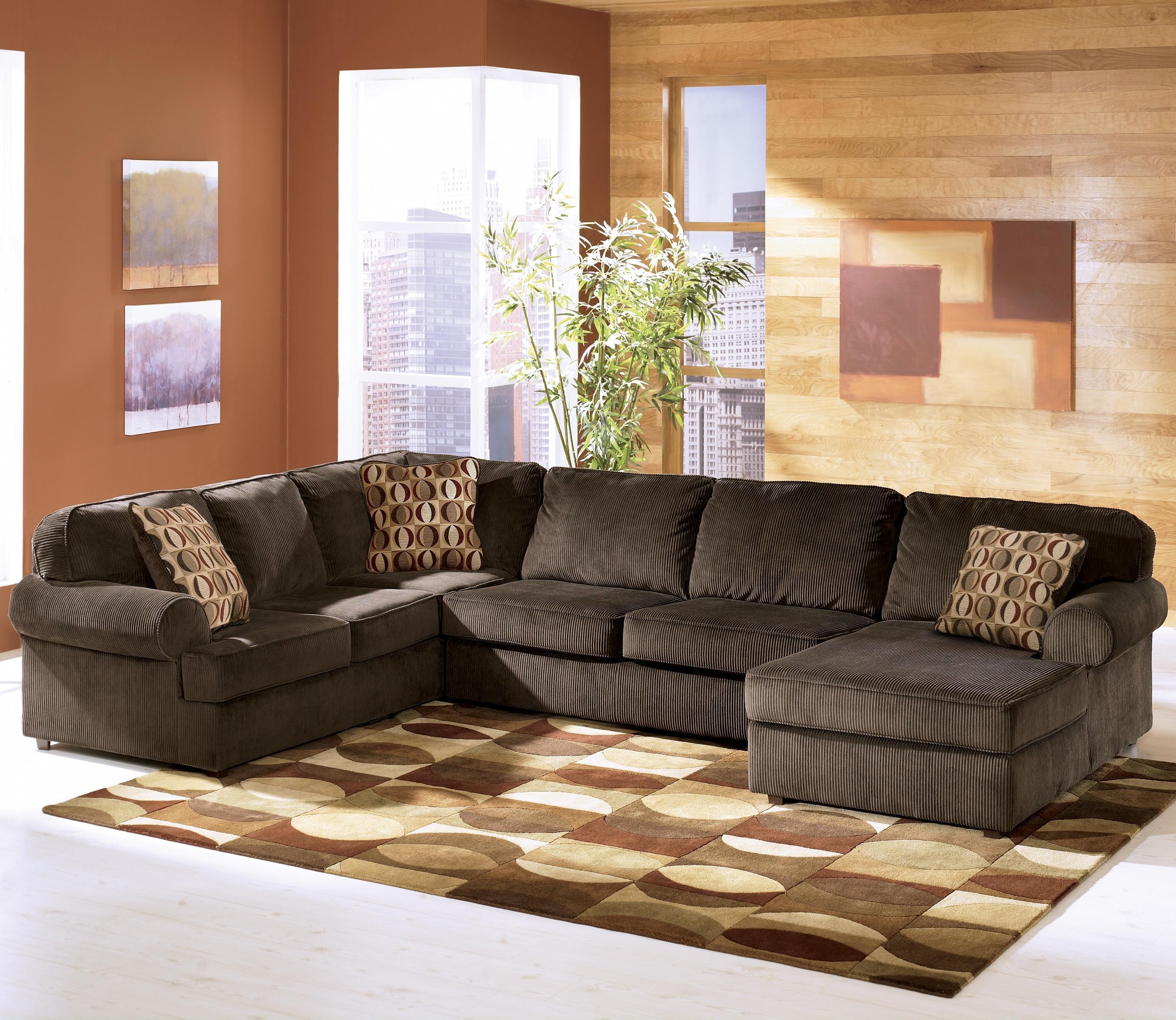 3 piece sectional sofa ashley furniture vista - chocolate casual 3-piece sectional with right  chaise RPUMWPR