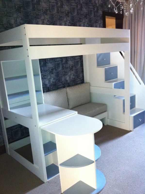 bed with sofa tween loft bed with pullout desk, sofa and multi functional stairs.  www.upsidaisycreations.co.za GKMHVFY