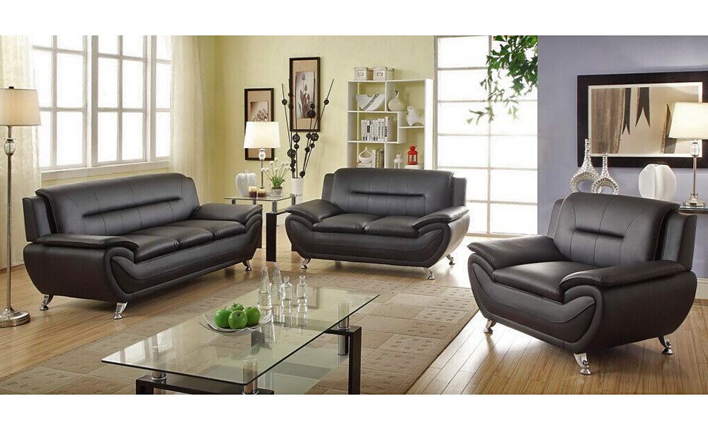 Trendy black leather sofas
