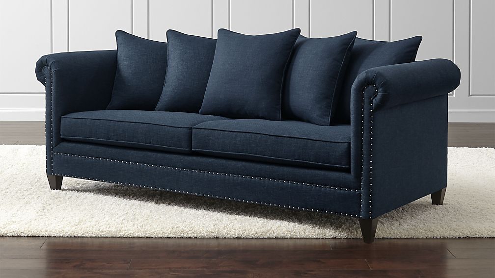 blue sofa durham navy blue couch with nailheads + reviews | crate and barrel QBCMLQB