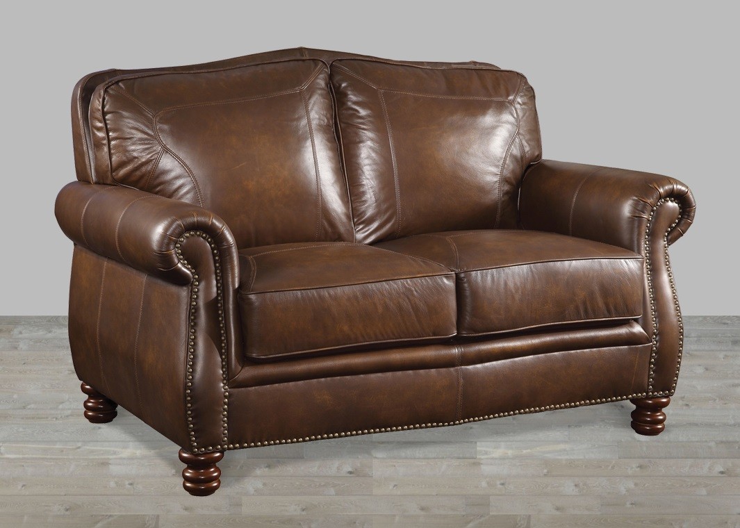 Brown leather loveseat for comfortable
use