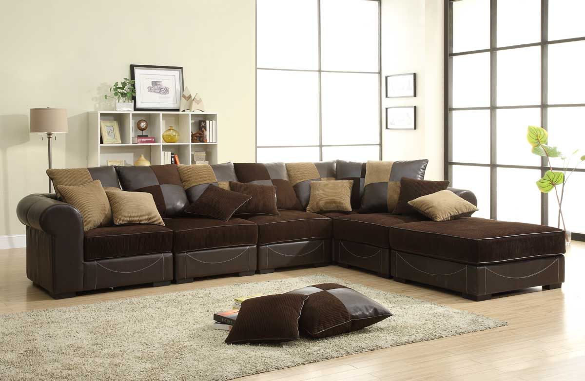 brown sectional sofa homelegance lamont modular sectional sofa set b - chocolate corduroy and  dark IDQNNXF