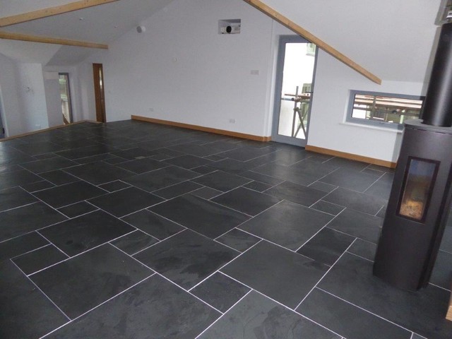 brushed black slate flooring modern ILWNWQN