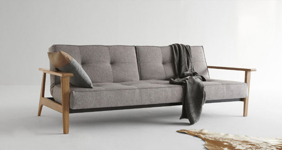 Contemporary sofa beds chill sleeper sofa with frej wood armrests and legs UKIYGZX