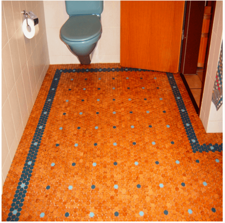 cork tile flooring orange and blue cork tiles in a bathroom JBQMKHA