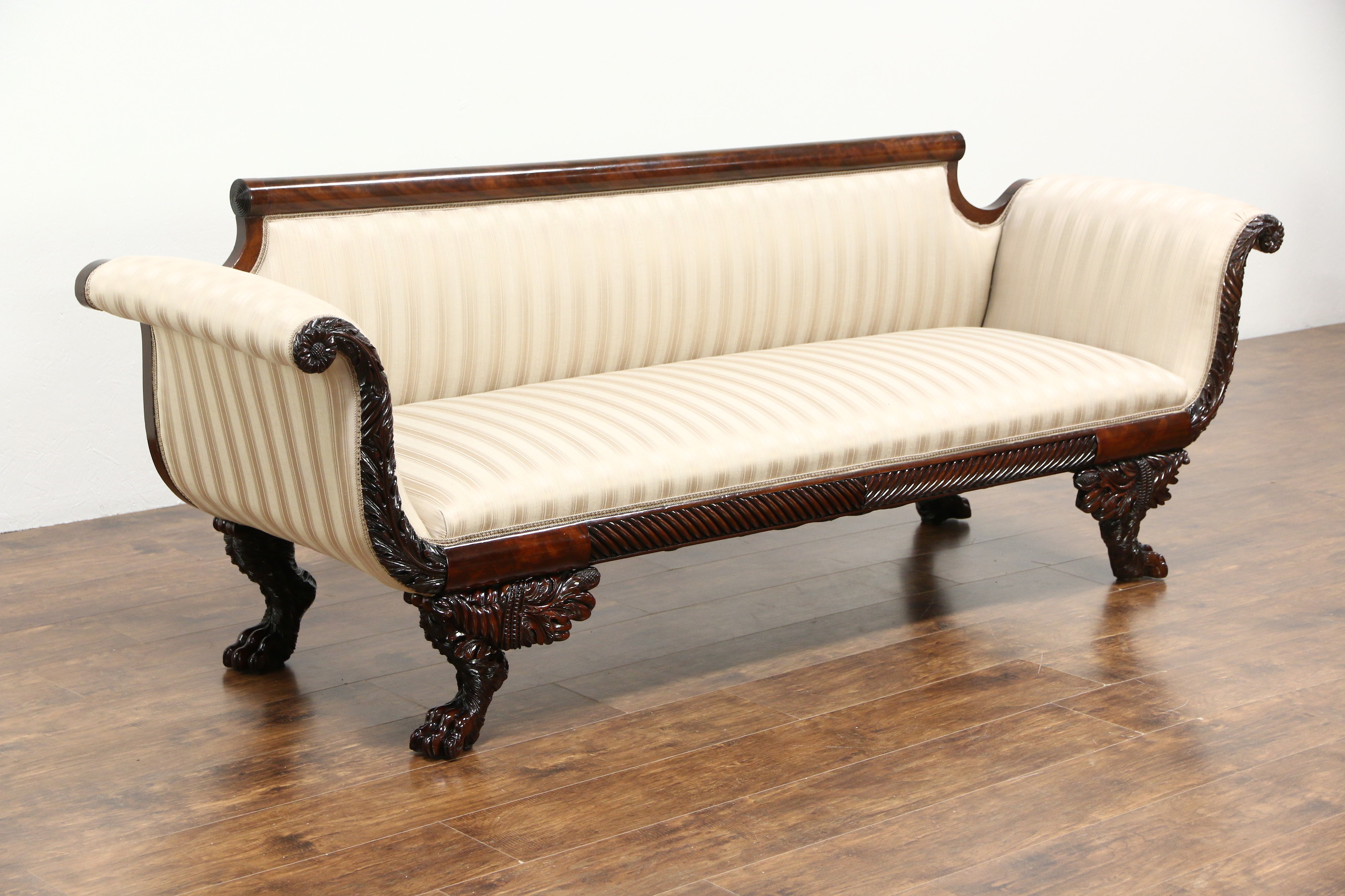 empire acanthus u0026 cornucopia carved mahogany 1900 antique sofa, lion paw  feet WLOFEGE