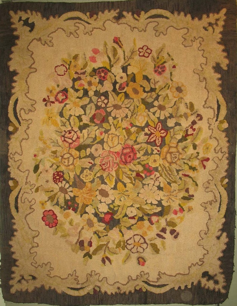florals flourish in antique hooked rugs QYPHHJS