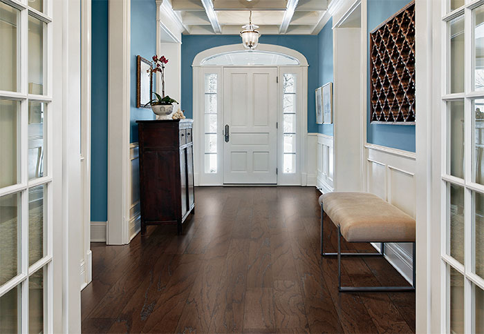 hardwood flooring ideas deep-tone engineered wood flooring in a formal foyer. IXZZAEI